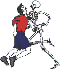 Man fighting with a skeleton