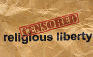 Close up of censored religious liberty text