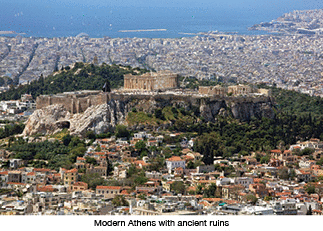 Modern Athens with ancient ruins