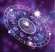 Horoscope circle on space backdrop