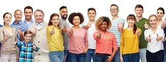 group of men, women and kid showing thumbs up