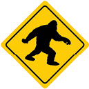An illustration of a Bigfoot crossing sign.
