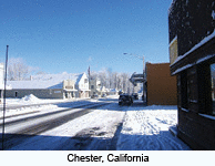 Main Street as it passes through the older section of Chester, California.