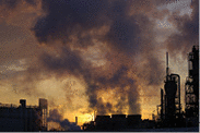 Chemical plant heavy smog and air pollutions in the sunset
