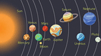 Cartoon illustration of the planets of the solar system.