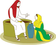 Jesus talking to the woman at the well.