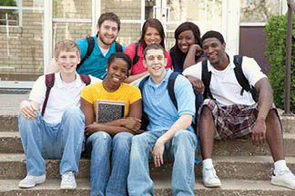 A multi-racial group of male and female college students.