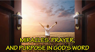 The title of this article is 'Miracles, Prayer, and Purose in God's Word,' with a picture of a man praying to God in the field.
