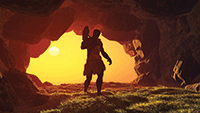 Silhouette of prehistoric man in the cave