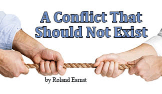 The title of this article is A CONFLICT THAT SHOULD NOT EXIST with a picture of arms in a tug-of-war.