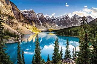 View of Moraine Lake and mountain range Alberta, Canada.
