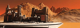 An installation habitat on the red planet of Mars in the future.