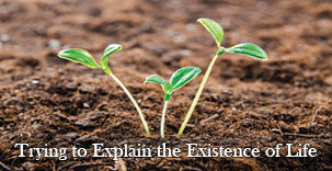 The title of this article is TRYING TO EXPLAIN THE EXISTENCE OF LIFE with a picture of sprouting seeds.