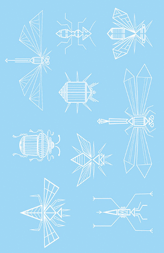 Set of different insects, characters line art drawing.