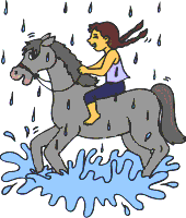 Girl riding a pony in the rain
