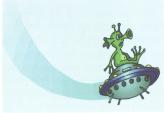 Cartoon alien in his space ship