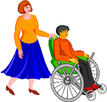 Woman pushing a wheelchair