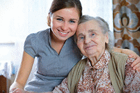 Senior woman with a doctor or caregiver